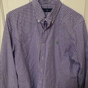 Ralph Lauren Purple Gingham Button-Down Shirt with Green Pony